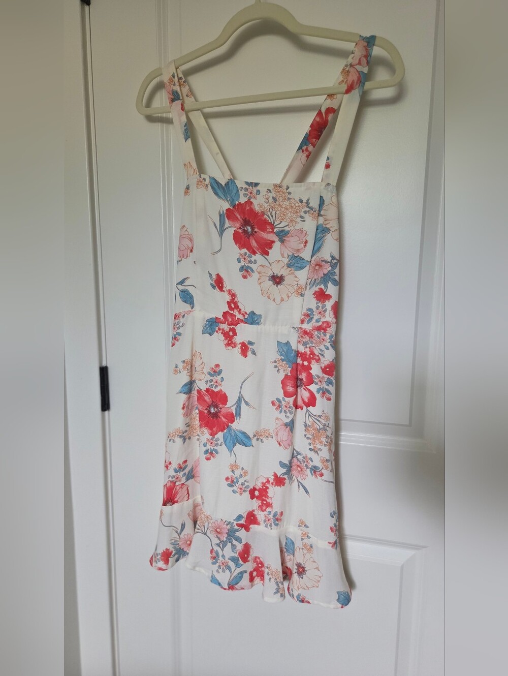 Charlotte Russe Cream Midi Dress with Red & Blue Floral Print